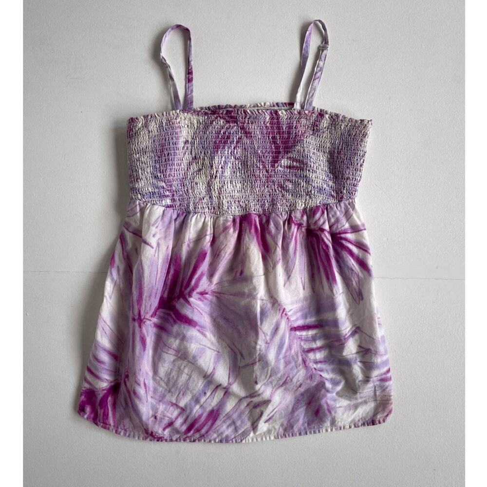 Vtg Y2K Purple Tropical Floral Shirred Babydoll Fairy Cami Top / 16 / Plus